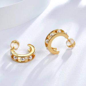 NEW 18K gold plated sterling silver earrings, pearl,trendy, stylish,unique,